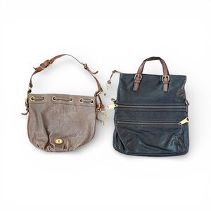 2 Vintage Leather Fossil Tote bags Purses brown & Black